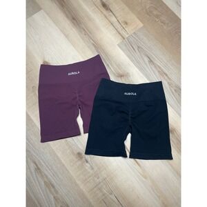 AUROLA Dream Seamless Biker Shorts Bundle Black Plum Purple Scrunch Butt Workout